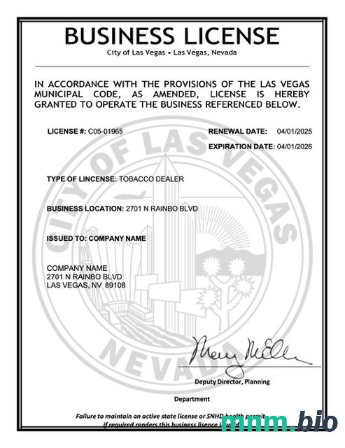 USA Nevada Business license Word i szablon PDF